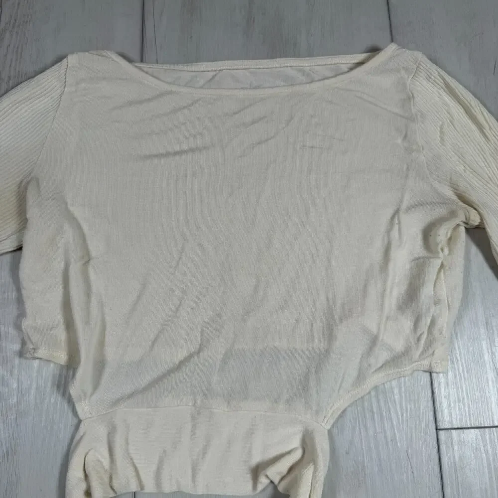 ALO Yoga Top Women's Size Small White Ribbed Waist Tie Wrap Long Sleeve